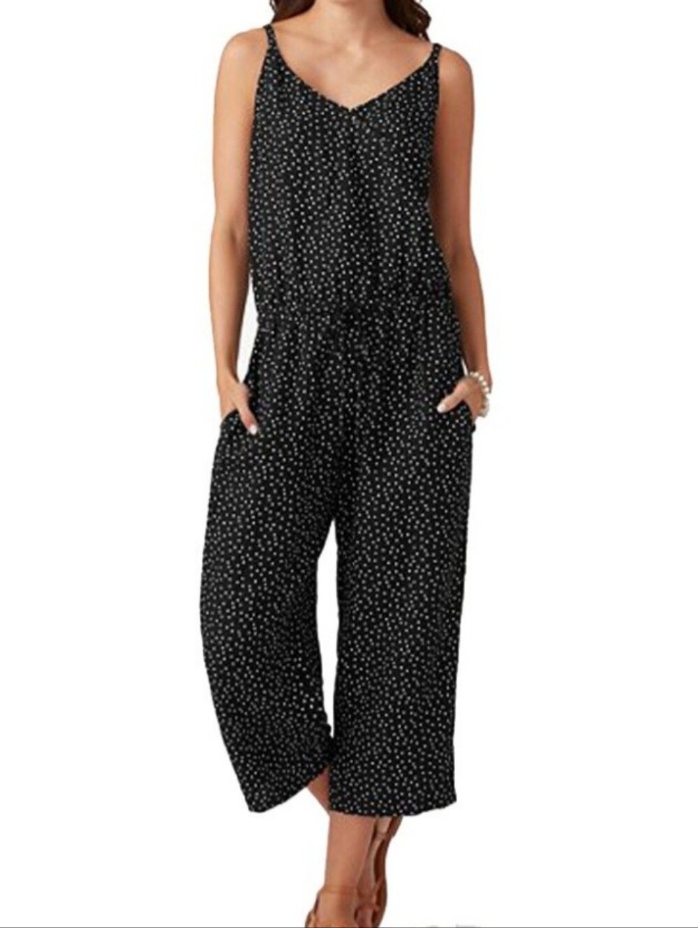 Tommy Bahama Cropped Black Polka Dot Wide-Leg Jumpsuit